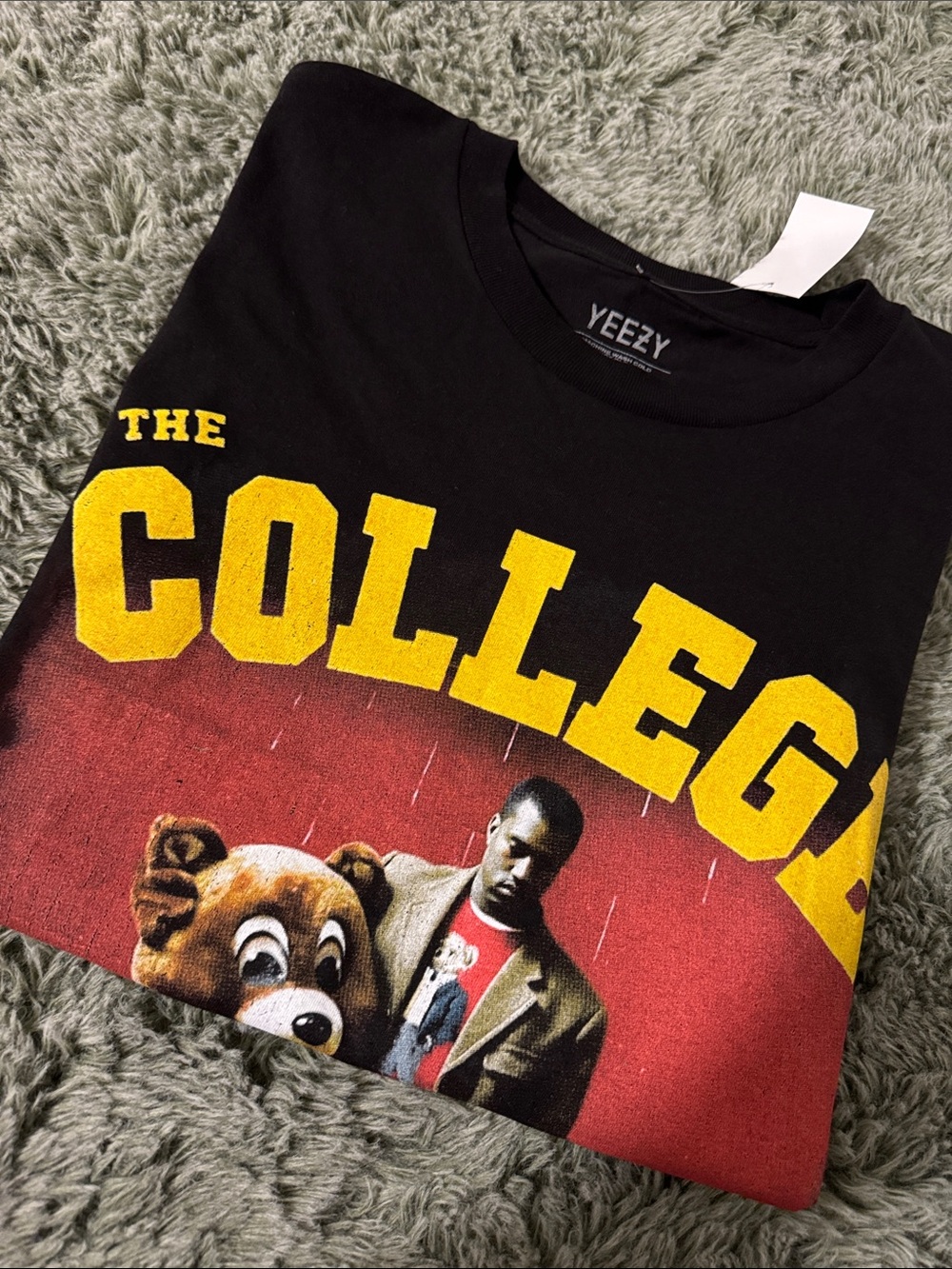 Yeezy Black Tee with Yellow & Red 'The College Dropout' Graphic